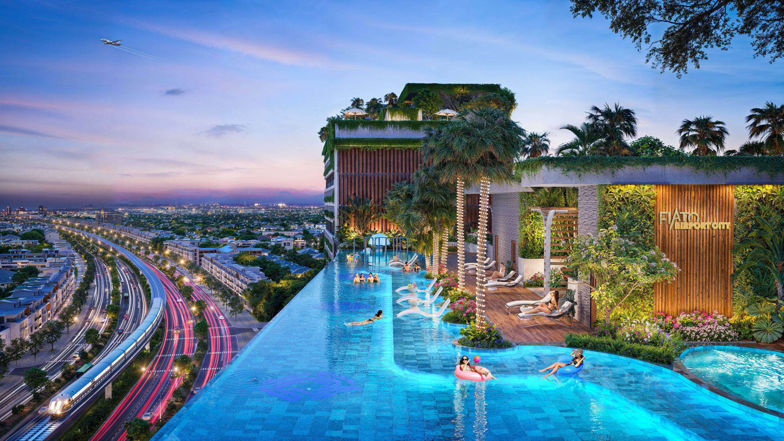 Hồ bơi tràn viền tầng 12B rộng 412m2 ở Fiato Airport City