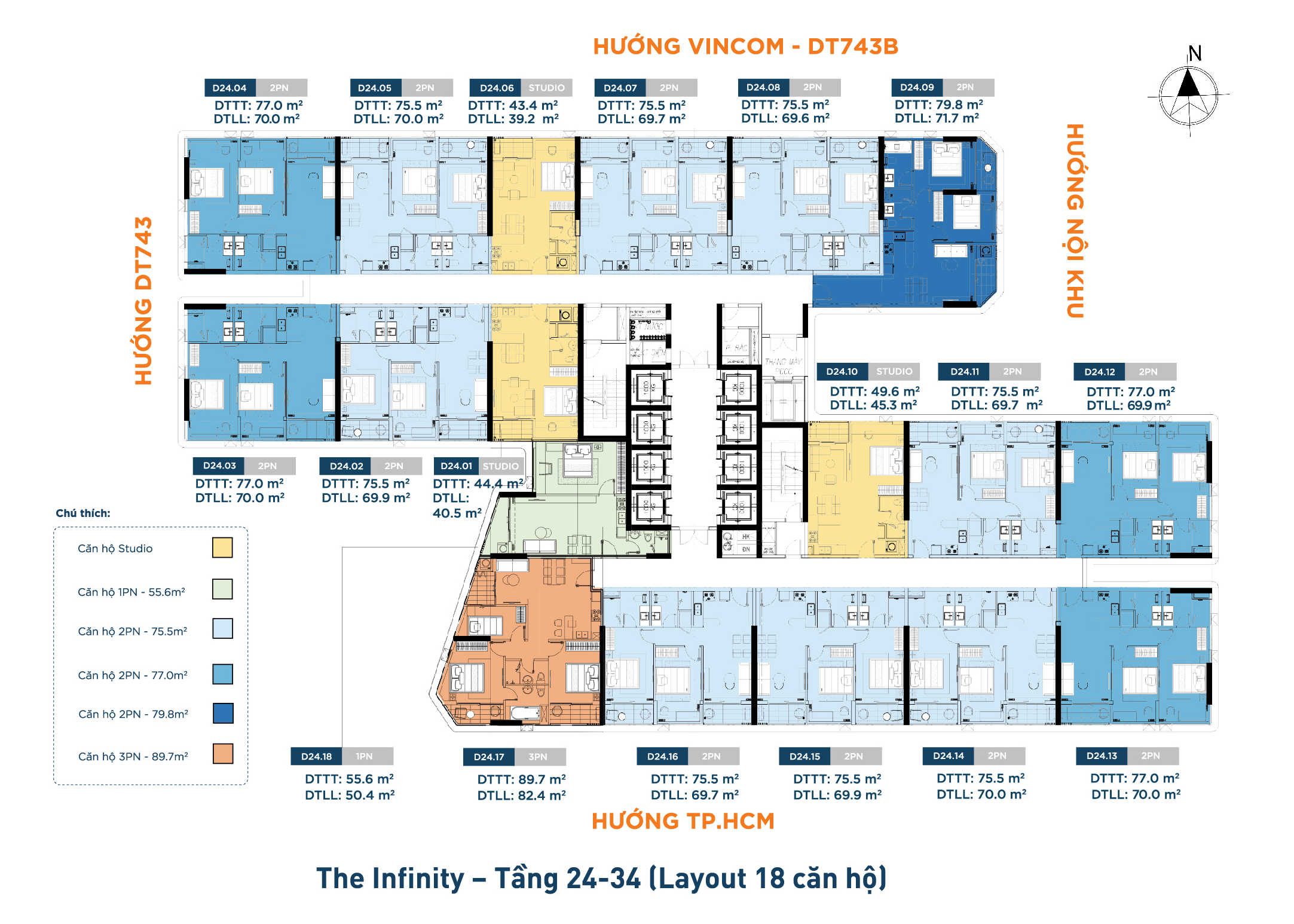 Mặt bằng tầng 24 - 34 - The Infinity Di An