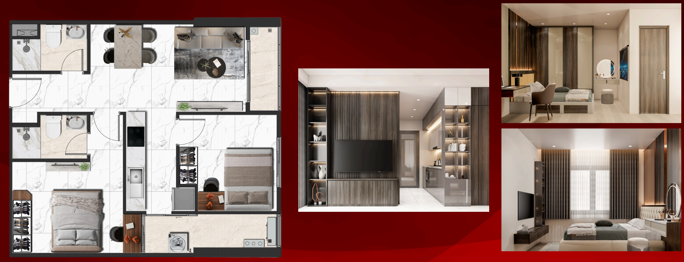 Layout mẫu căn hộ 2 phòng ngủ 2wc của Saint Mary Light